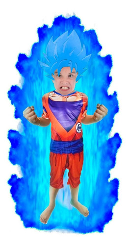 Fantasia Infantil Goku + Cabelo Super Sayajin Blue 1a10 Anos